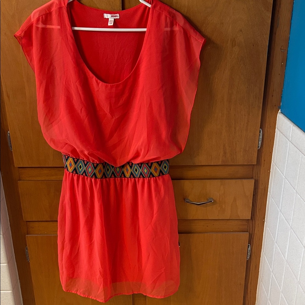 BONGO Red Mini Dress with Patterned Waist